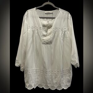 Solitaire White Ivory Eyelet Coastal Grandmacore Lightweight Blouse Size 1X FLAW